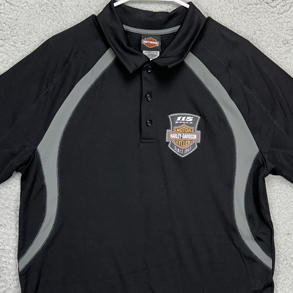 Harley-Davidson Motorcycles Mens Polo Shirt XL Black Grey Graphic Print Rugby